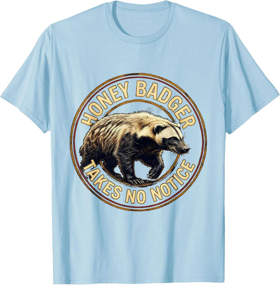 Men's Honey Badger Takes No Notice Funny Animal Lover Vintage T-Shirt - Baby Blue