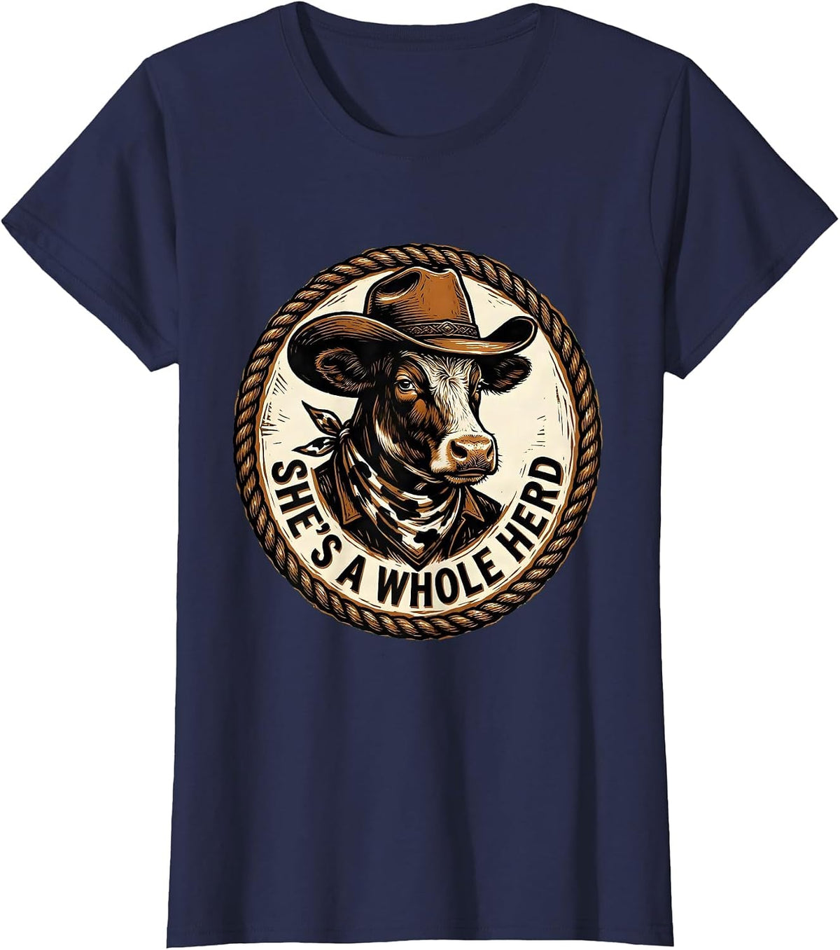Women's She's a Whole Herd Cow Lover Design T-Shirt - Navy Blue