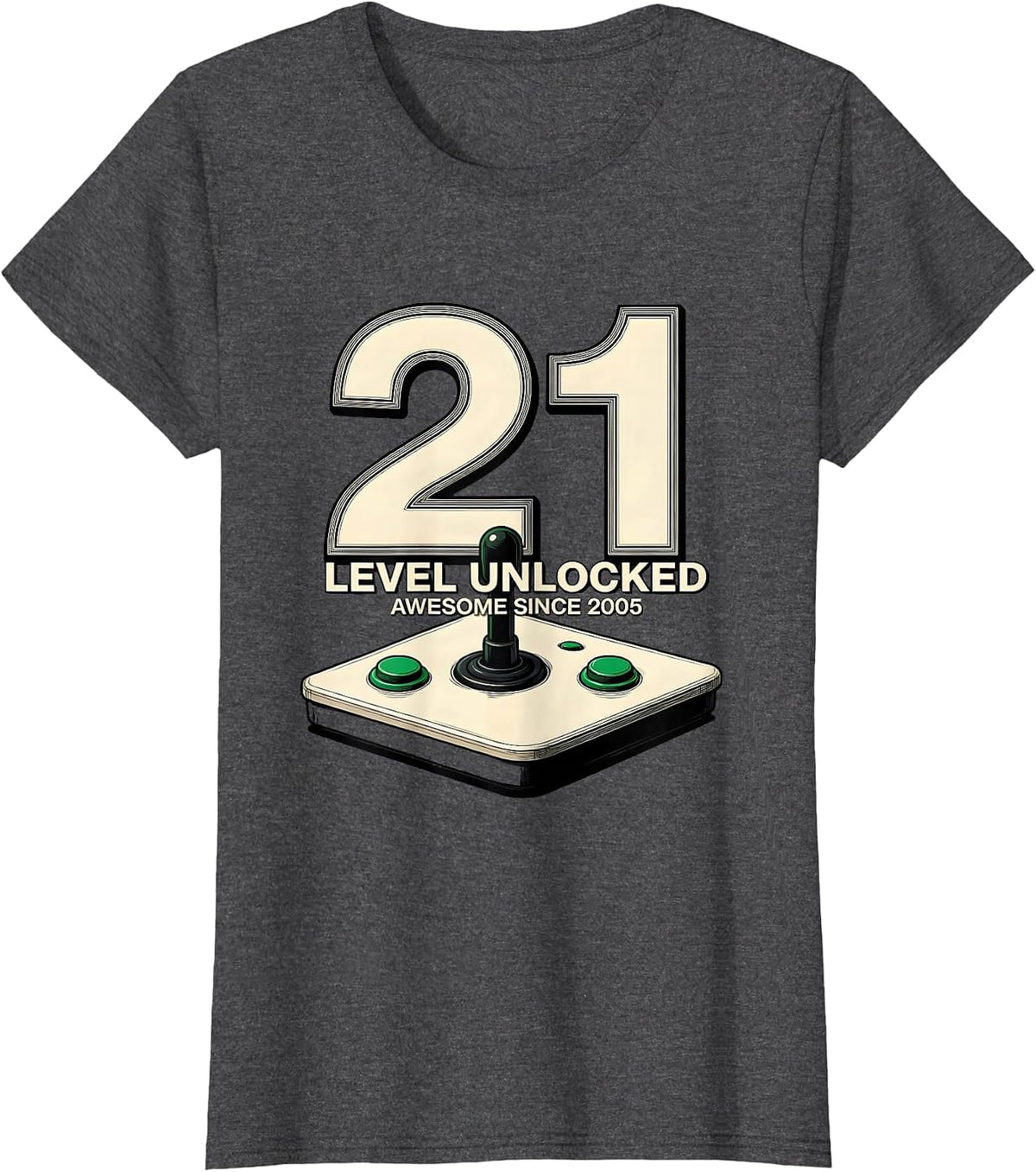 Women's Level 21 Unlocked Awesome Since 2005 21st Birthday Gaming T-Shirt - Dark Heather Grey