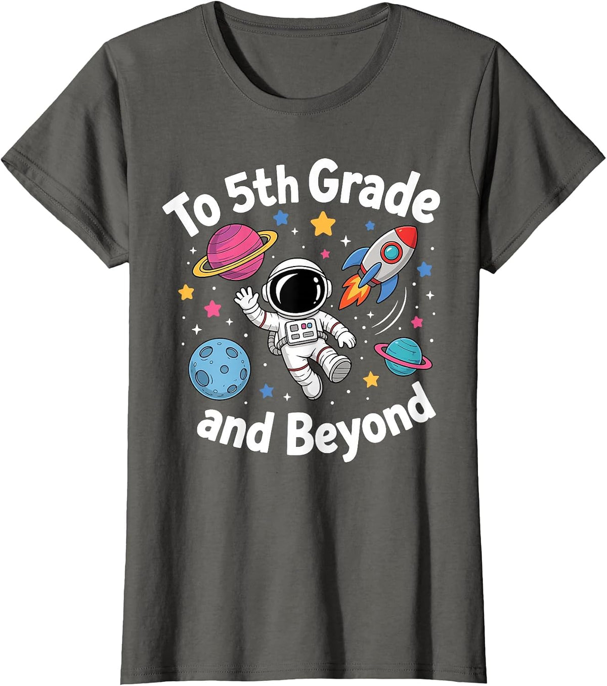 Fifth Grade Student Teacher Astronaut Space Back to School T-Shirt - Asphalt Grey