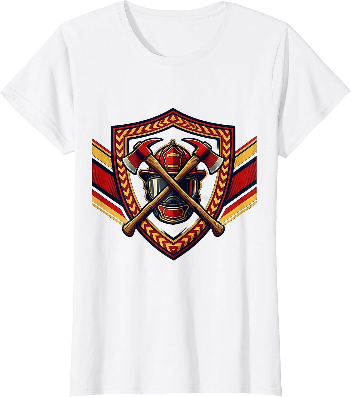 Women's Firefighter Axe and Helmet Shield Graphic T-Shirt - White