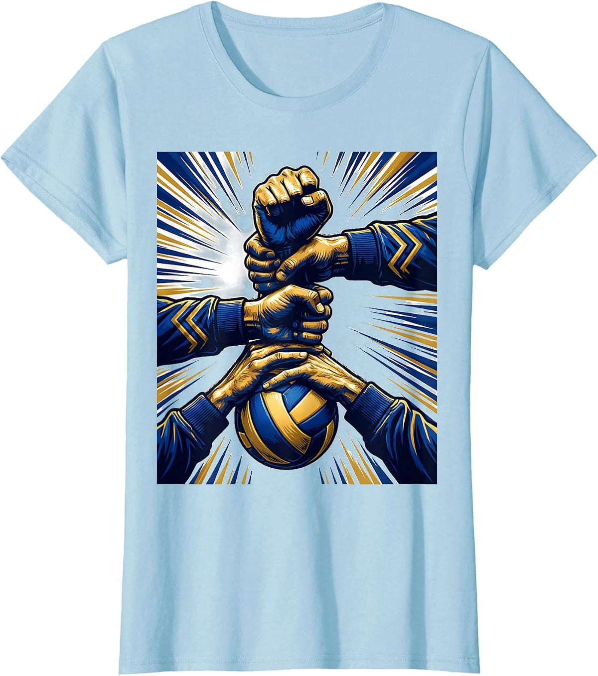 Volleyball Team Huddle Fist Stack Graphic T-Shirt - Baby Blue