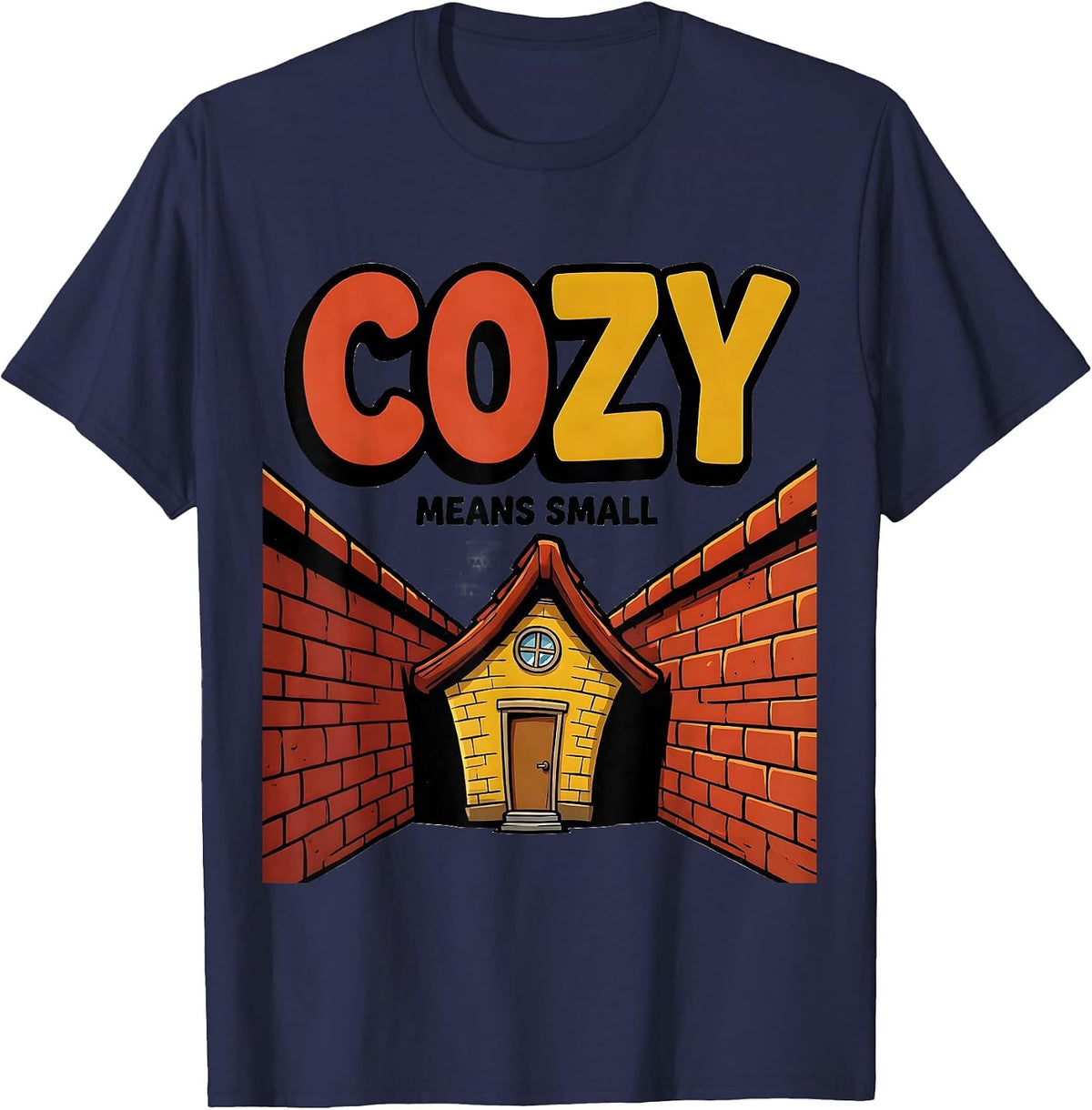 Men's Cozy Means Small Cartoon Funny Realtor Real Estate Agent T-Shirt - Navy Blue