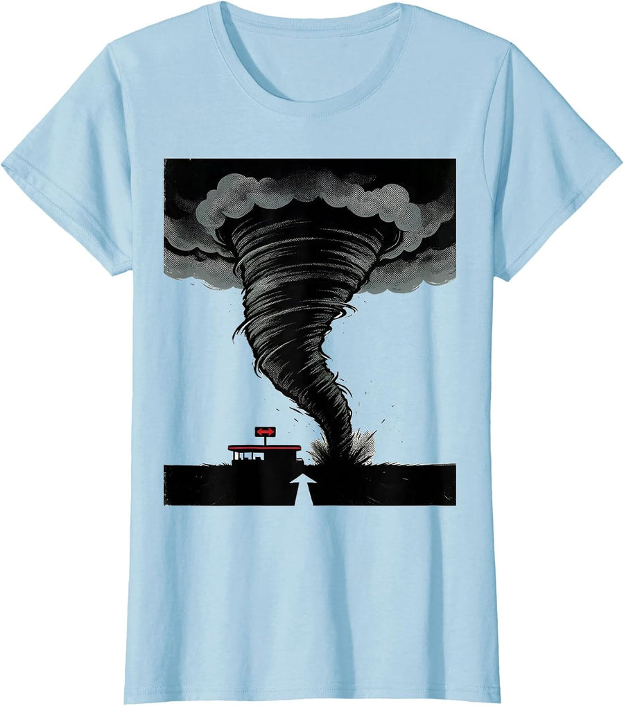 Women's Left-Leaning Tornado Funnel Meteorology Enthusiast T-Shirt - Baby Blue