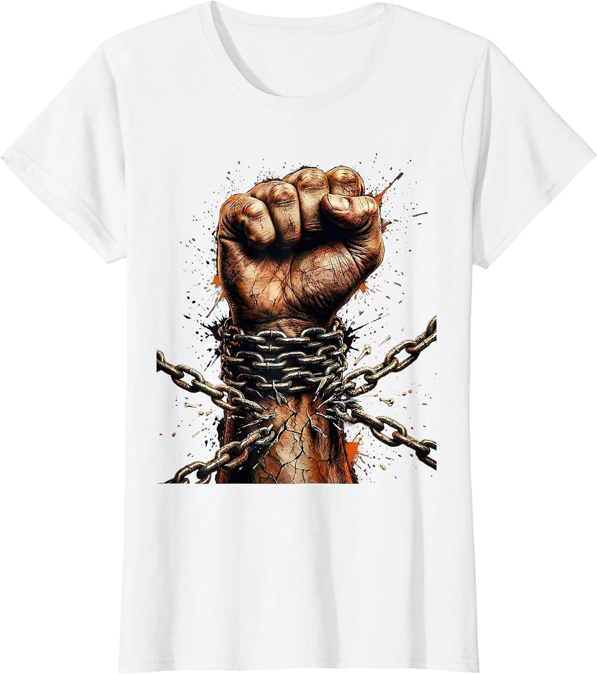 Fist Breaking Free From Chain Graphic T-Shirt - White