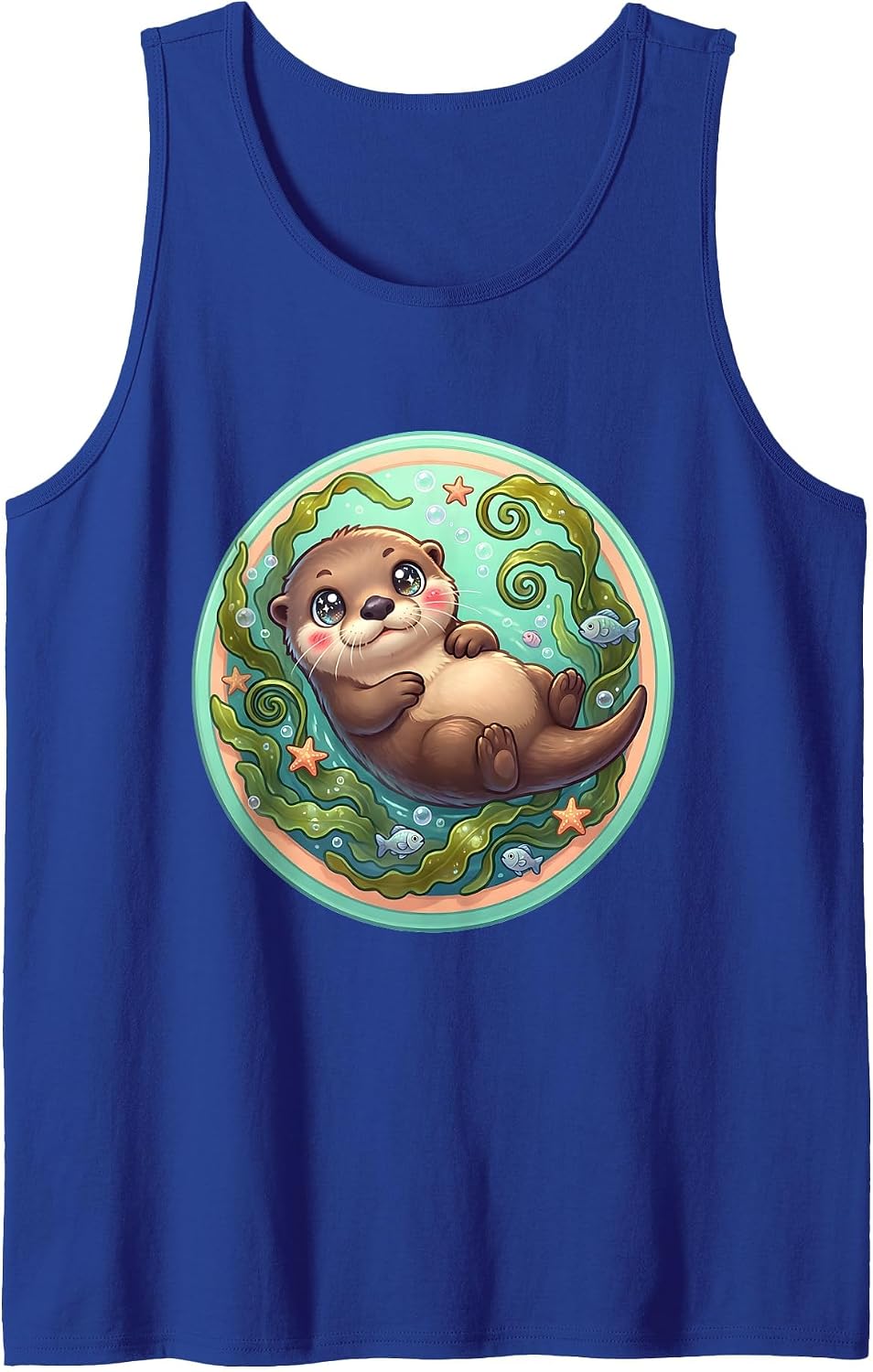 Otter Wrapped in Kelp Forest Underwater Art Tank Top - Royal Blue