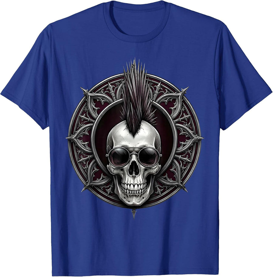 Punk Rock Skull Mohawk Sunglasses Graphic T-Shirt - Royal Blue