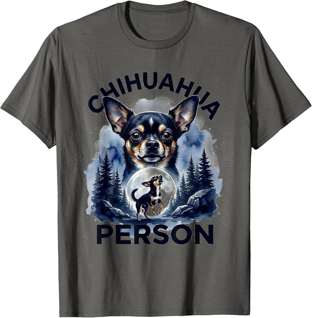 Men's Chihuahua Person Watercolor Dog Breed Portrait Retro 90s T-Shirt - Asphalt Grey