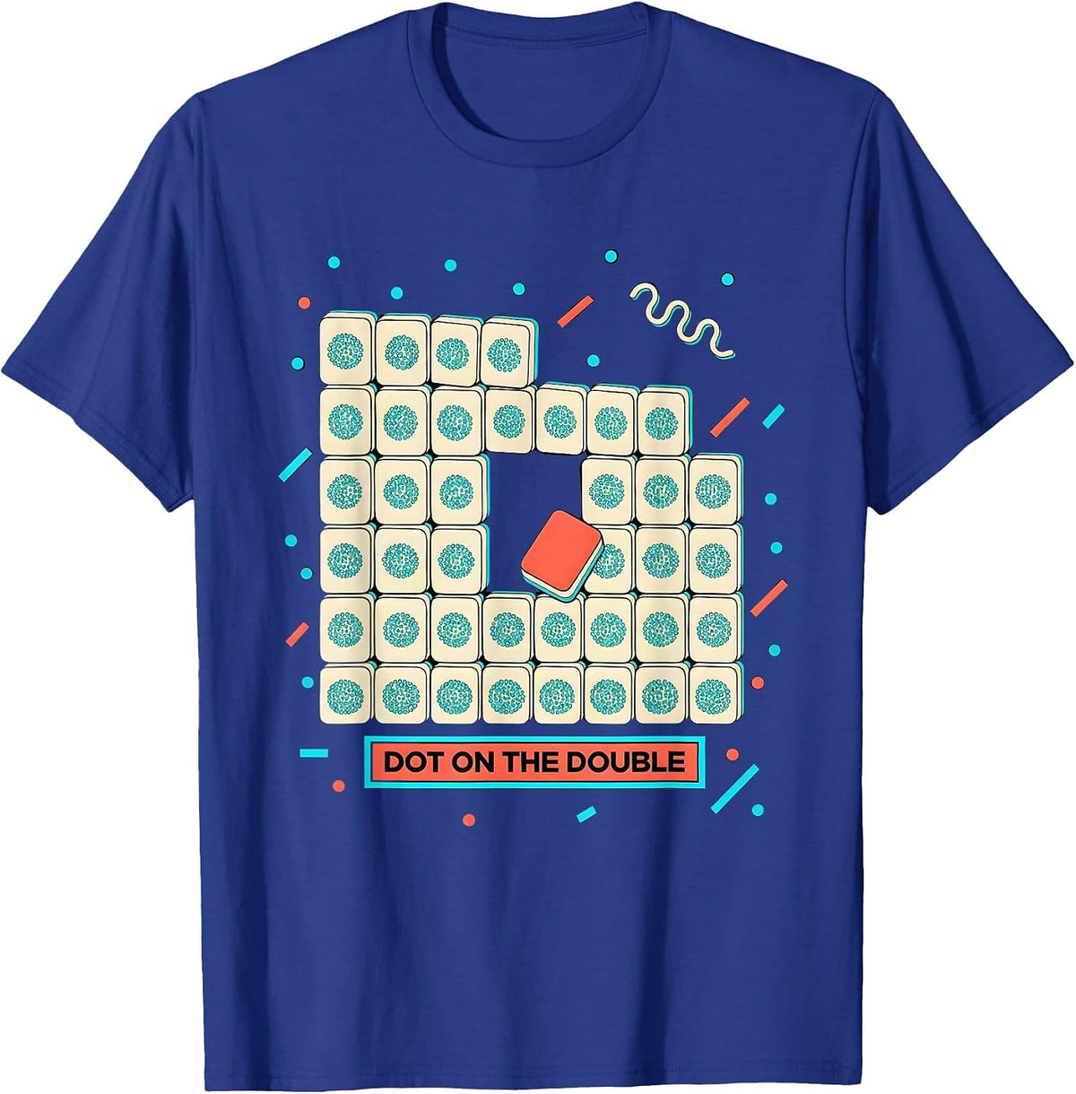 Dot On The Double Memphis Postmodern Funny Mahjong Player T-Shirt - Royal Blue