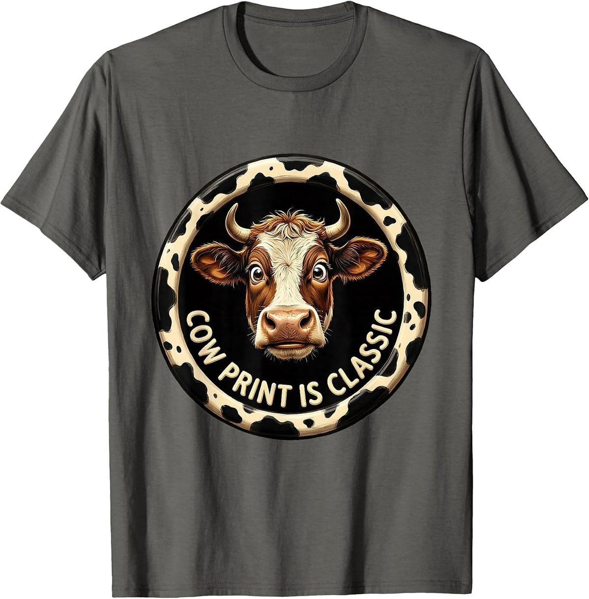 Cow Print Is Classic Bold Animal Pattern Design T-Shirt - Asphalt Grey