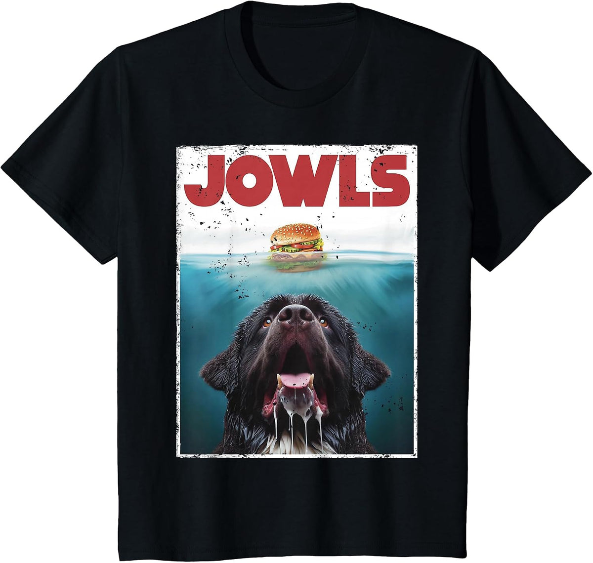 Funny Newfoundland Dog, Newfie Lab Jowls Burger, Dog Mom Dad T-Shirt - Black