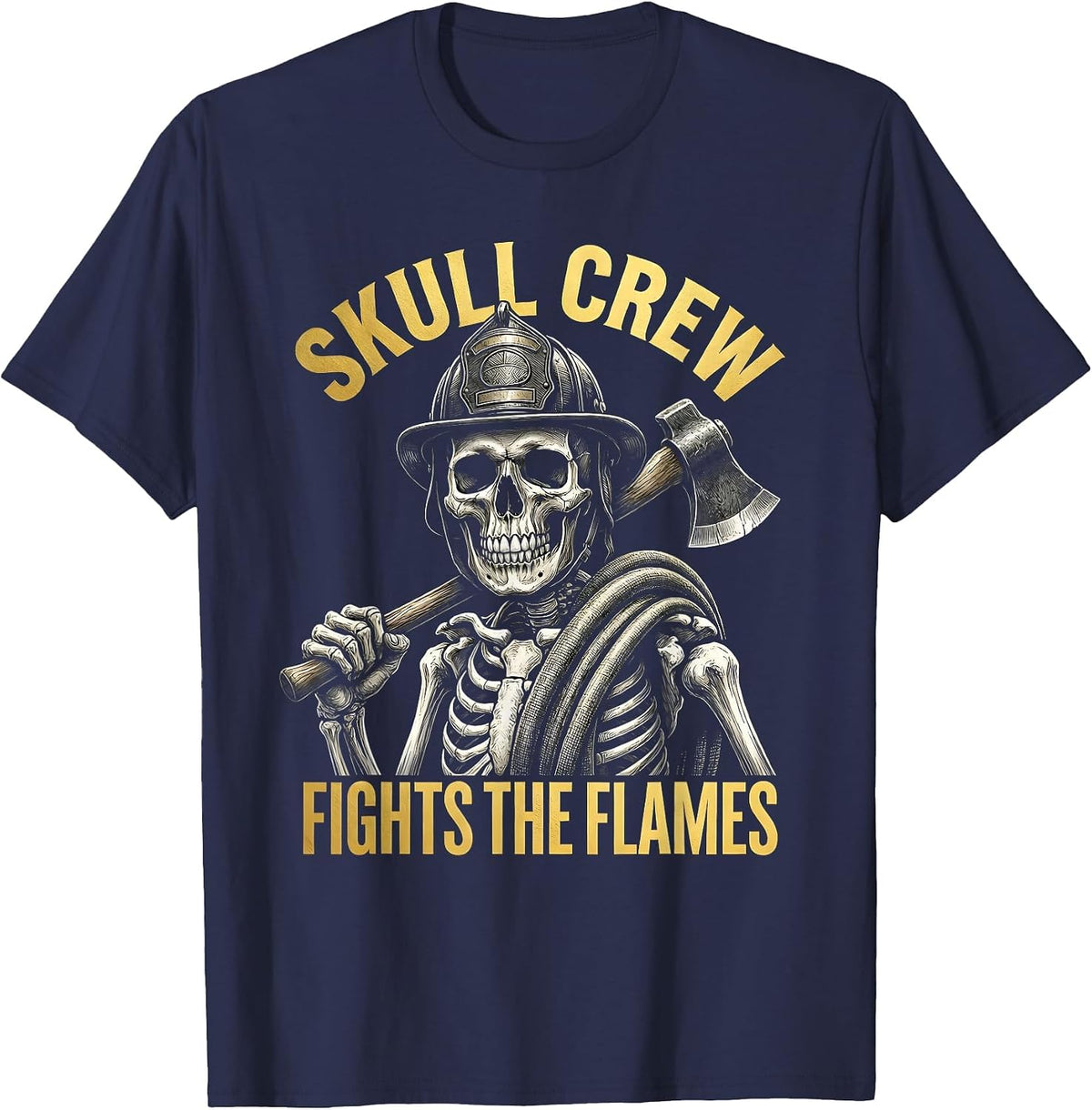 Halloween Firefighter Skull Crew Fights The Flames T-Shirt - Navy Blue