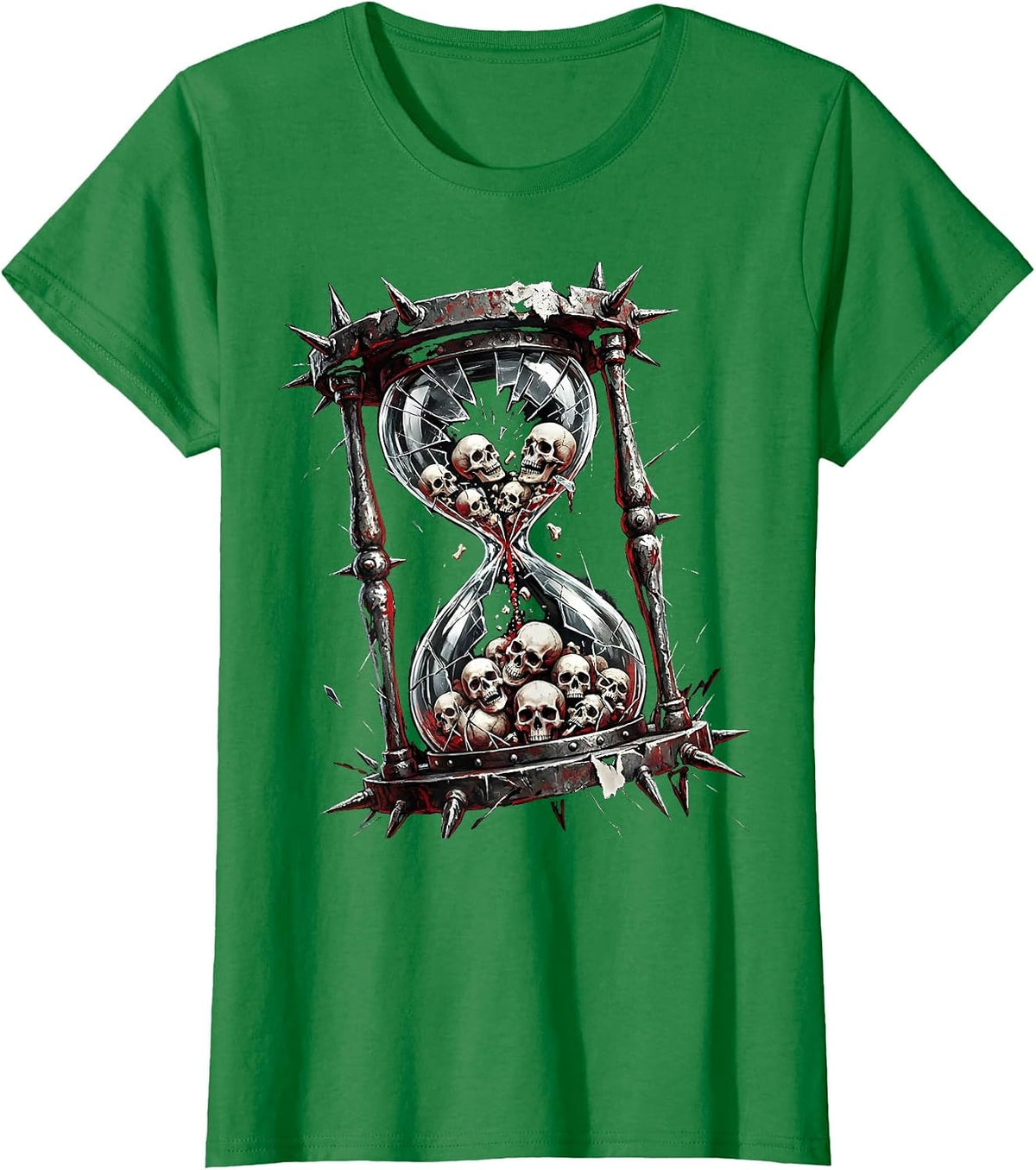 Rock Skull Hourglass Graphic Tee T-Shirt - Kelly Green
