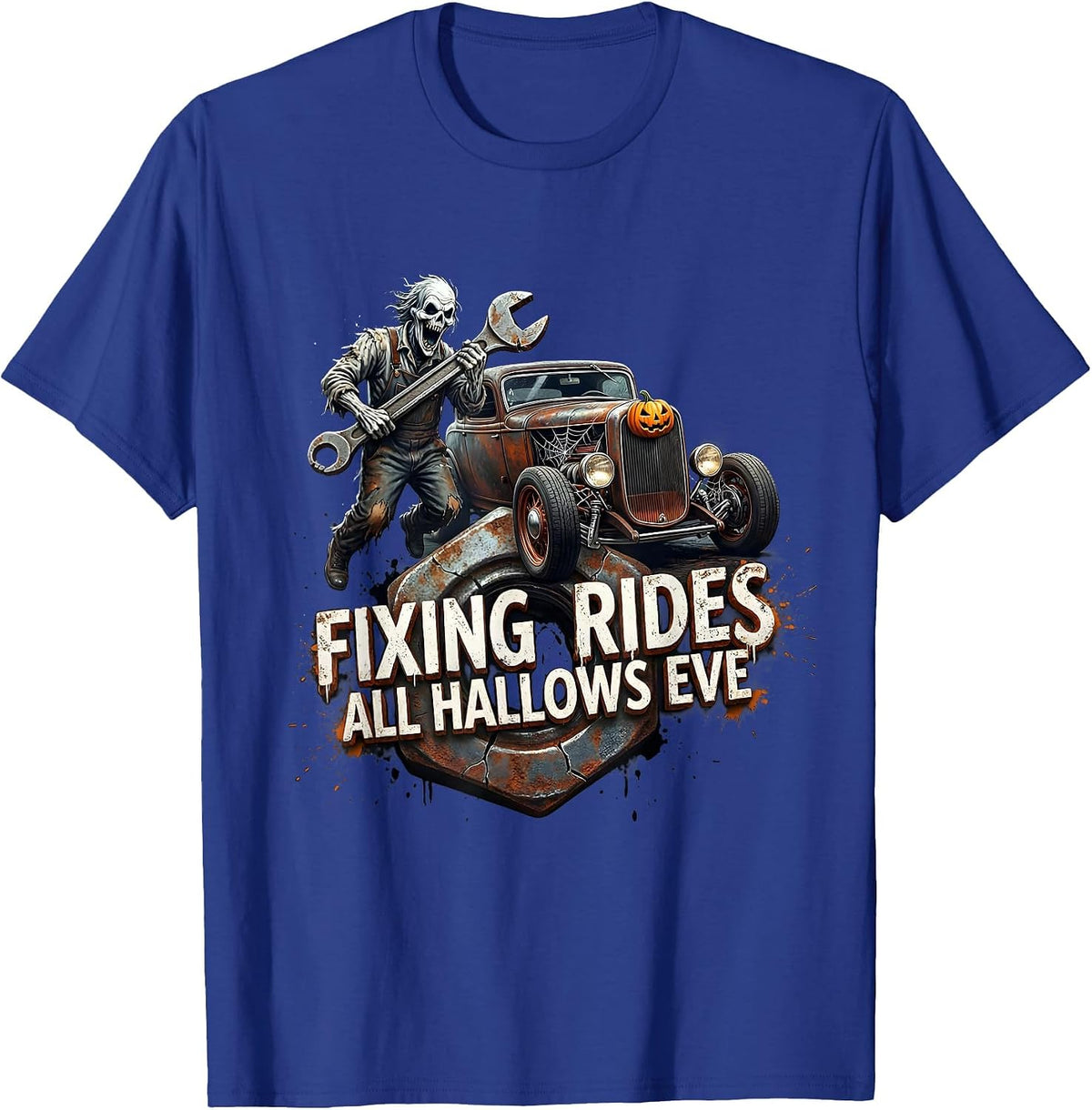 Boo Crew Mechanic Halloween Design T-Shirt - Royal Blue