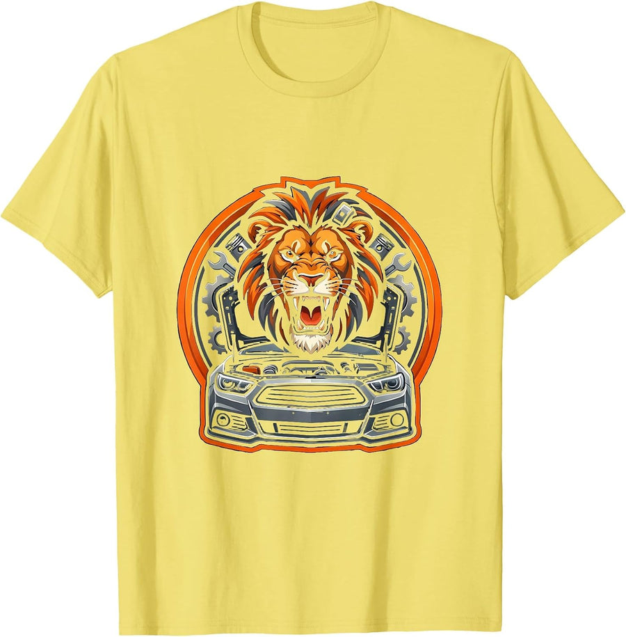 Men's Lion Engine Mechanic Open Hood Roar Graphic T-Shirt - Lemon Yellow