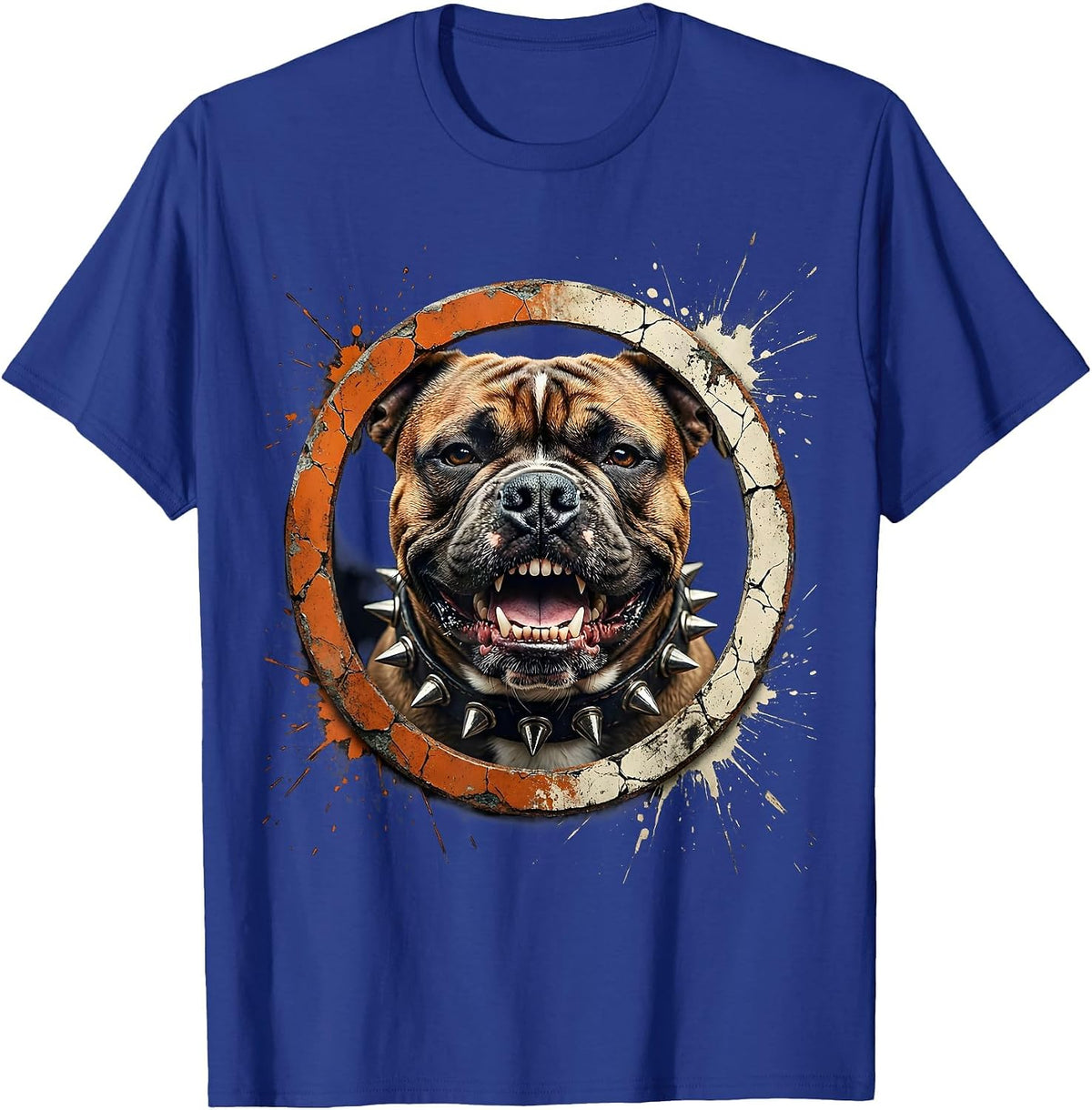 Snarling Punk Dog Studded Collar Graphic T-Shirt - Royal Blue