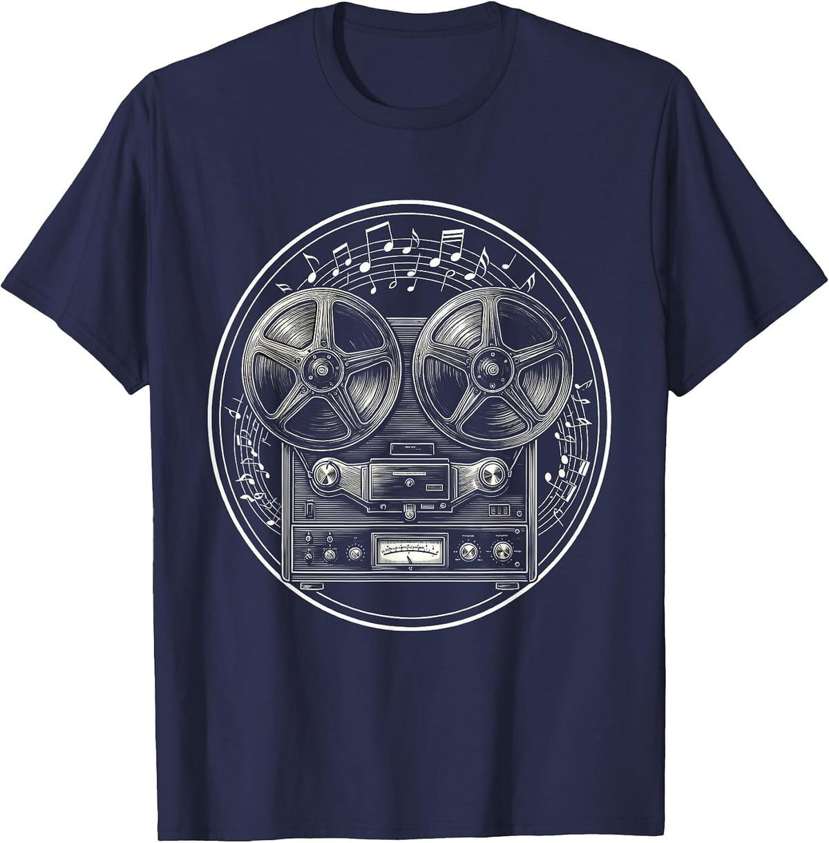 Music Teacher Vintage Reel-To-Reel Tape Machine Tee T-Shirt - Navy Blue