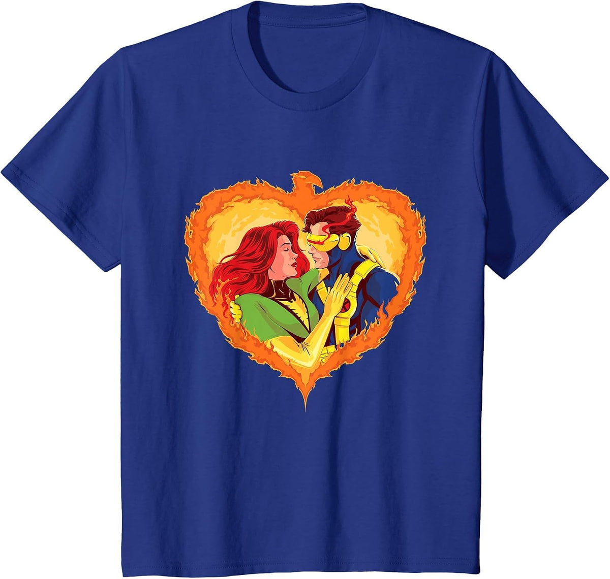 Marvel X-Men Jean Grey Cyclops Phoenix Heart Valentine’s Day T-Shirt - Royal Blue
