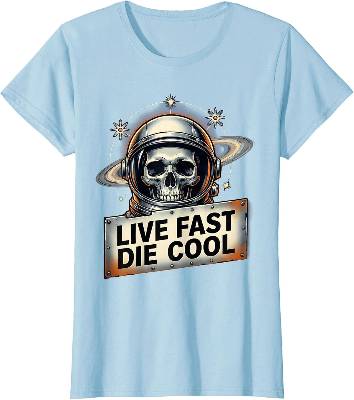 Live Fast Die Cool Skull Graphic Design T-Shirt - Baby Blue