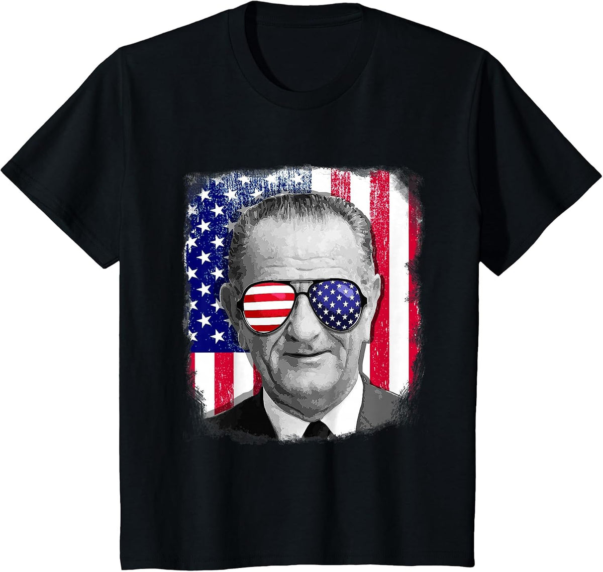 Lyndon B Johnson US Flag Shirt 4th of July T-Shirt - Black