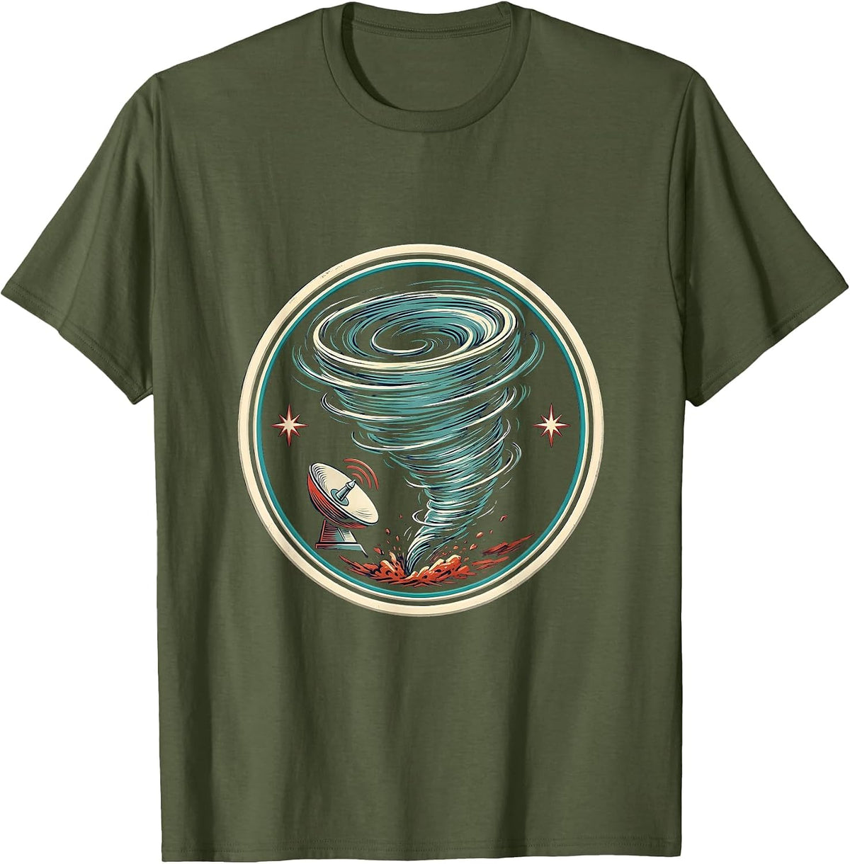 Men's Sealed Tornado Badge Funny Storm Chaser Meteorology Humor T-Shirt - Olive Green
