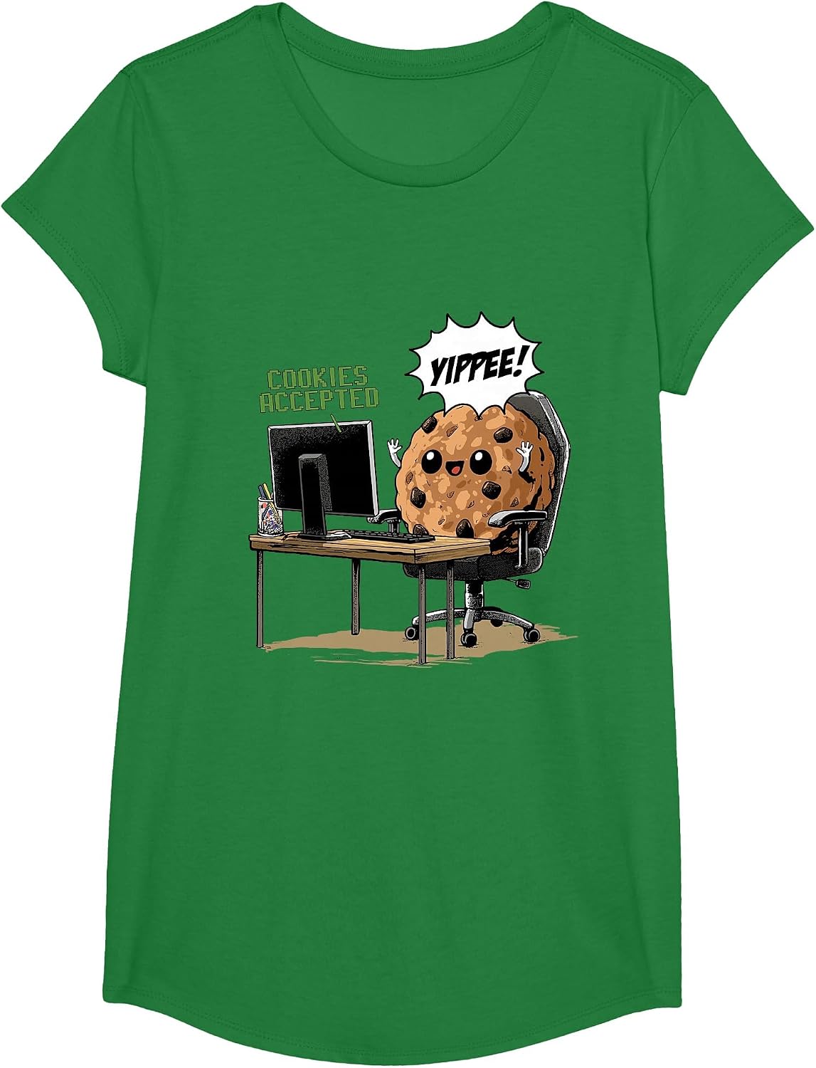 Cookies Accepted Nerd Shirt Funny Computer Internet Coder T-Shirt, Girls, Kelly Green, X-Small - As Pictured