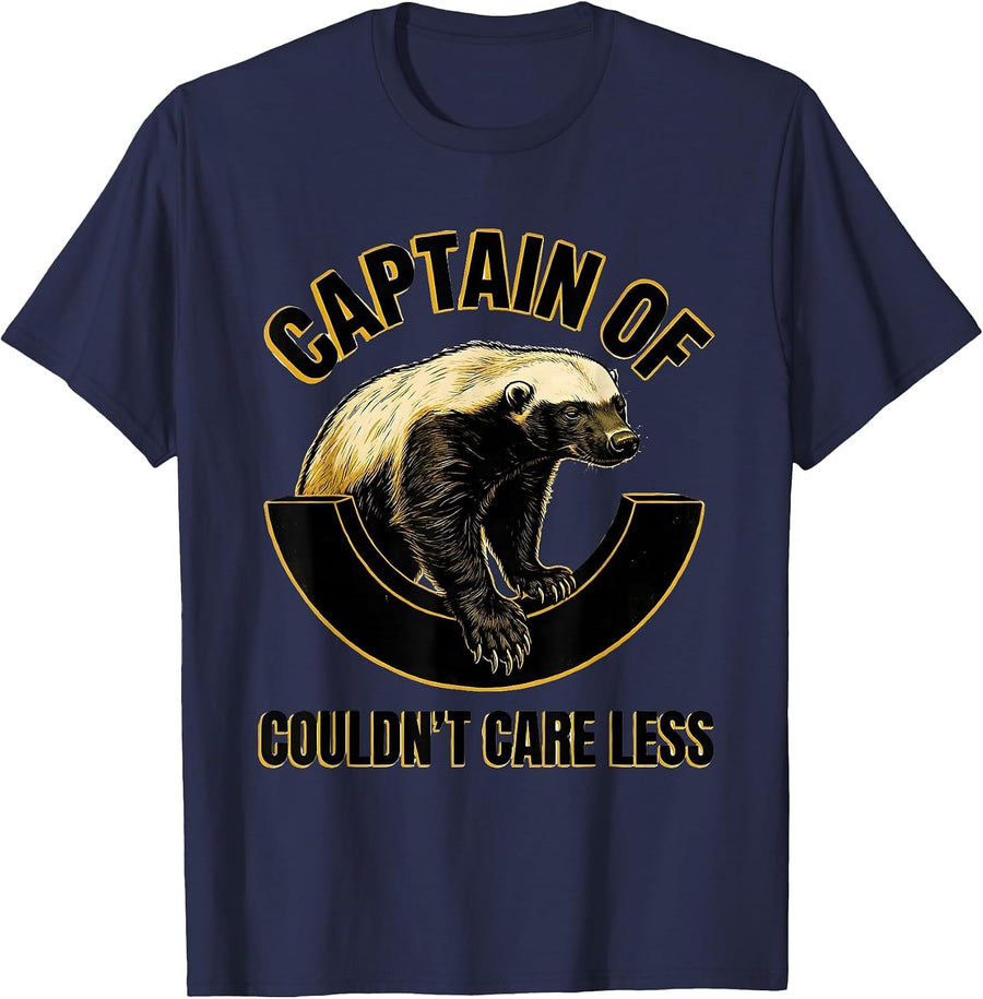 Captain Of Couldn't Care Less Funny Honey Badger Animal T-Shirt - Navy Blue