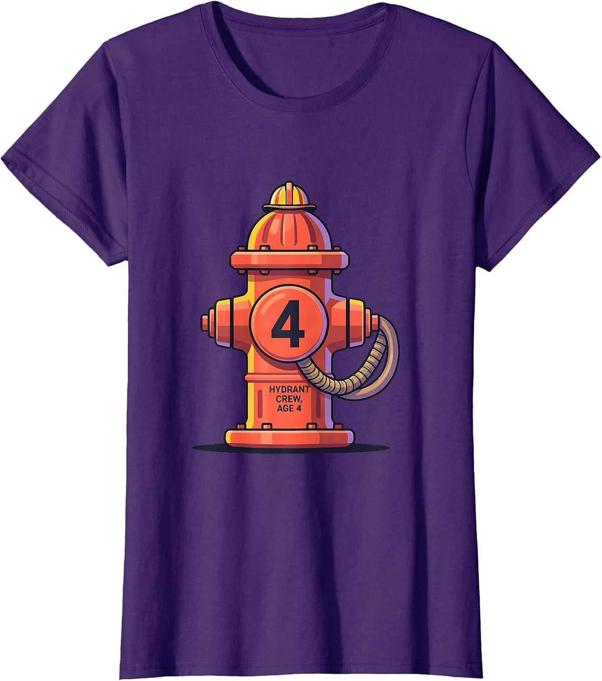 Women's Hydrant Crew Age 4 Flat Vector Firefighter Toddler Kids T-Shirt - Purple