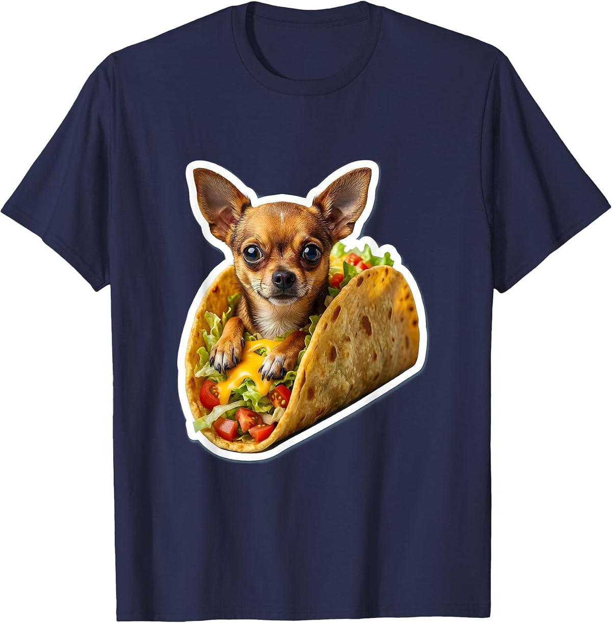 Men's Chihuahua Taco Funny Dog Lover Graphic T-Shirt - Navy Blue