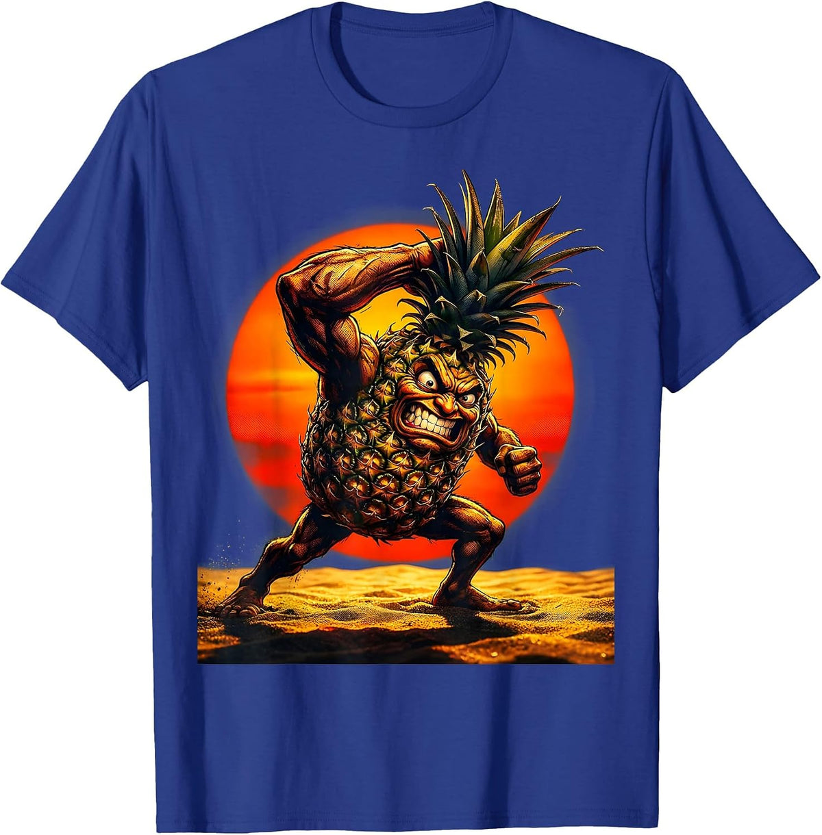 Men's Pineapple Beach Volleyball Sunset Graphic T-Shirt - Royal Blue