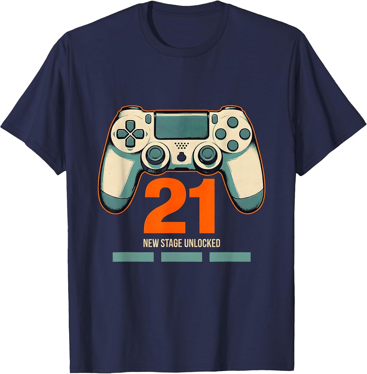 Men's New Stage Unlocked 21 Funny Gamer Birthday Boy Milestone T-Shirt - Navy Blue