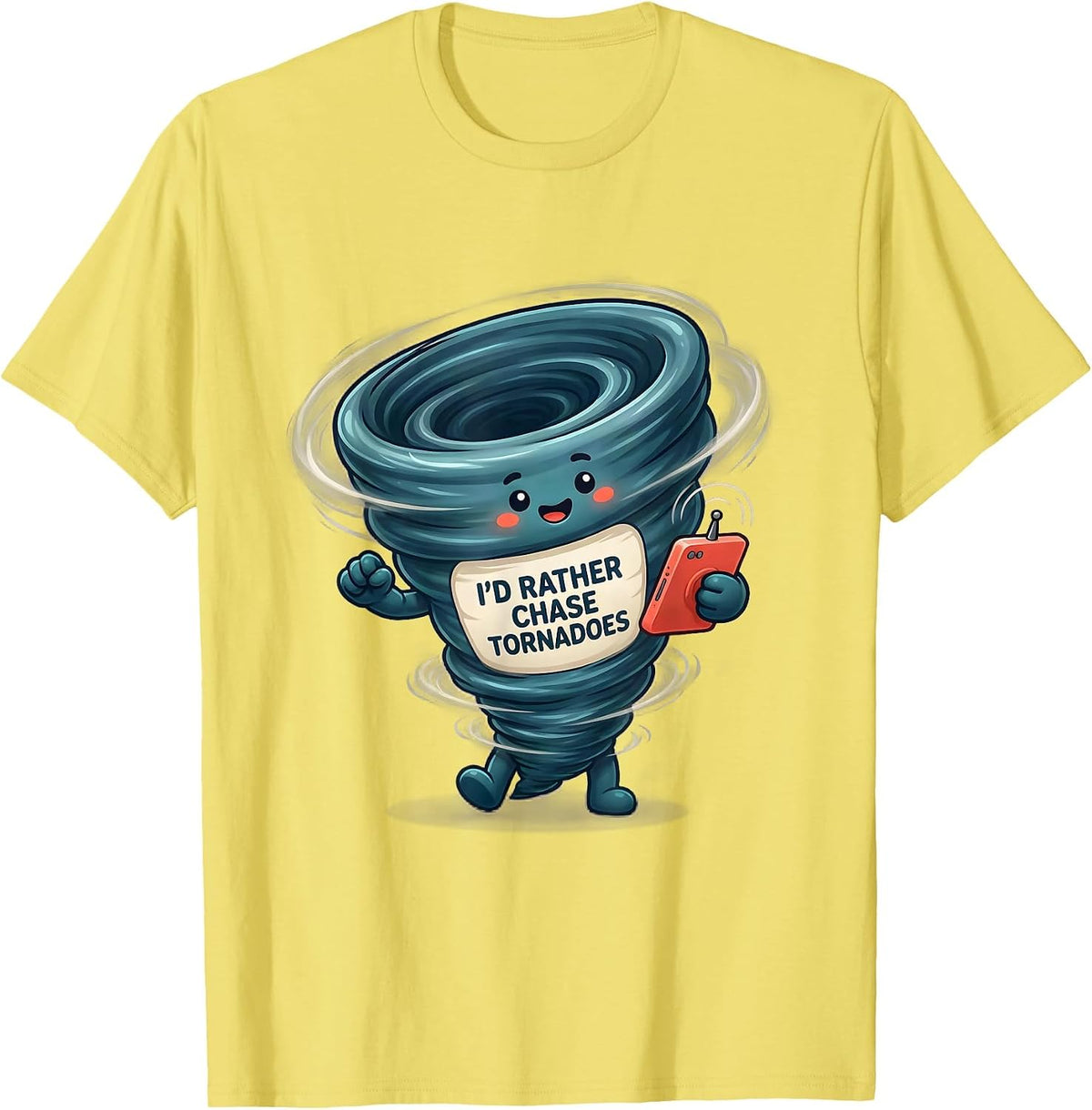 Men's I'd Rather Chase Tornadoes Cute Kawaii Storm Chaser T-Shirt - Lemon Yellow