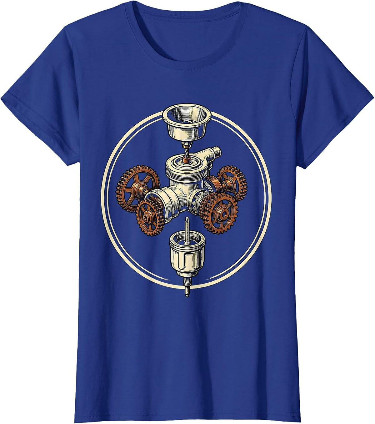 Women's Vintage Carburetor Overgrown With Mechanical Gears T-Shirt - Royal Blue