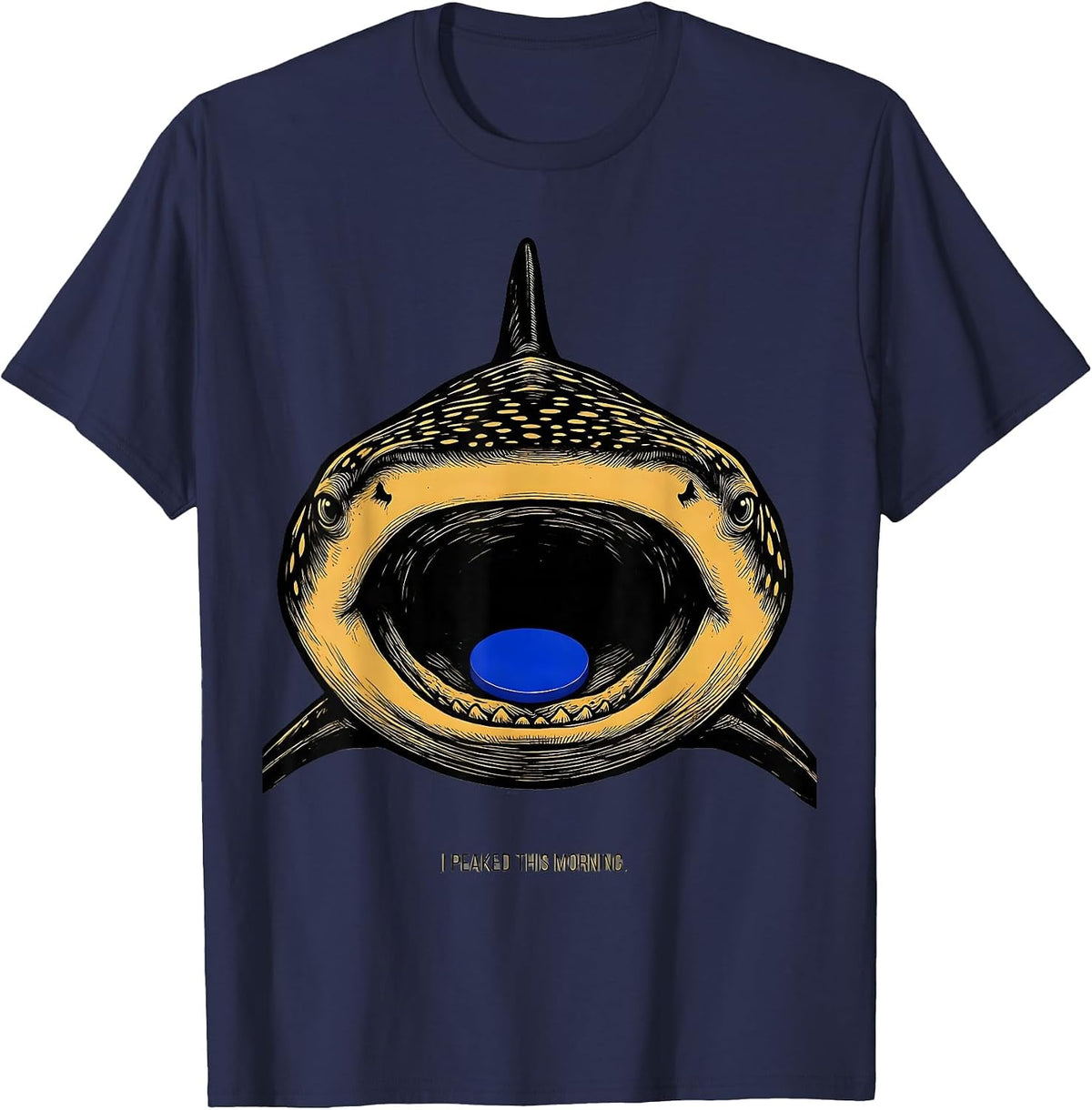 Men's I Peaked This Morning Funny Whale Shark Ocean Animal Humor T-Shirt - Navy Blue