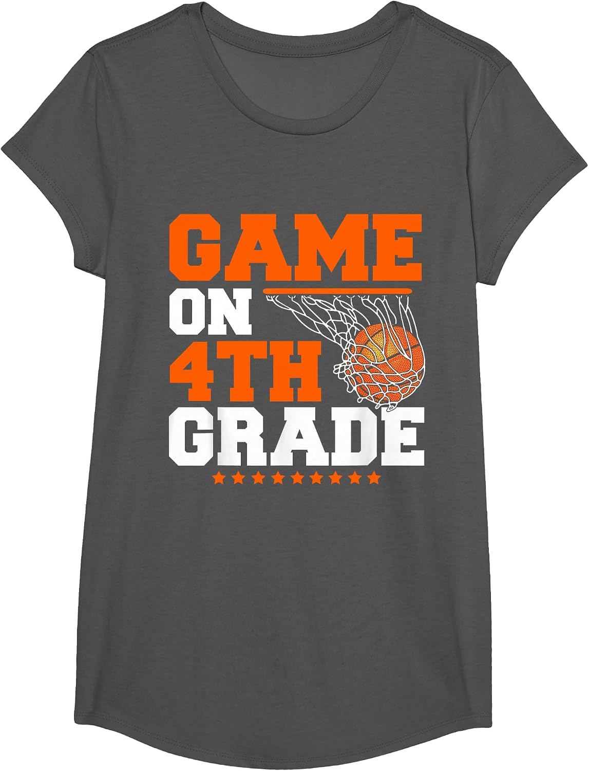 Funny Game On 4th Grade Basketball Player Back to School Kid T-Shirt - Girls Asphalt Grey