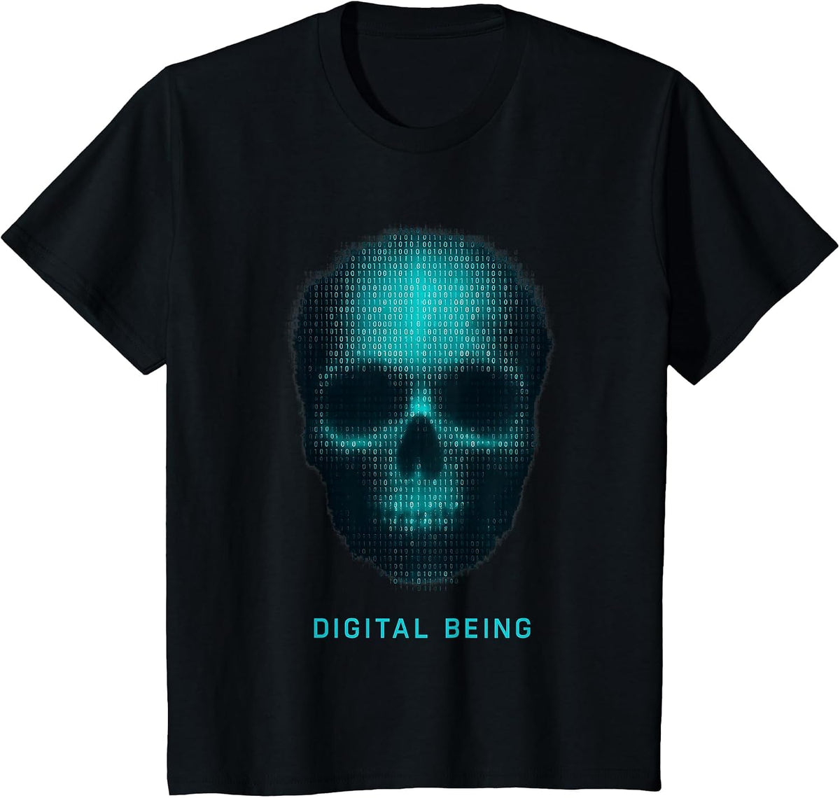 Digital Being Cyber Punk Skull Binary Code Programmer Hacker T-Shirt - Black