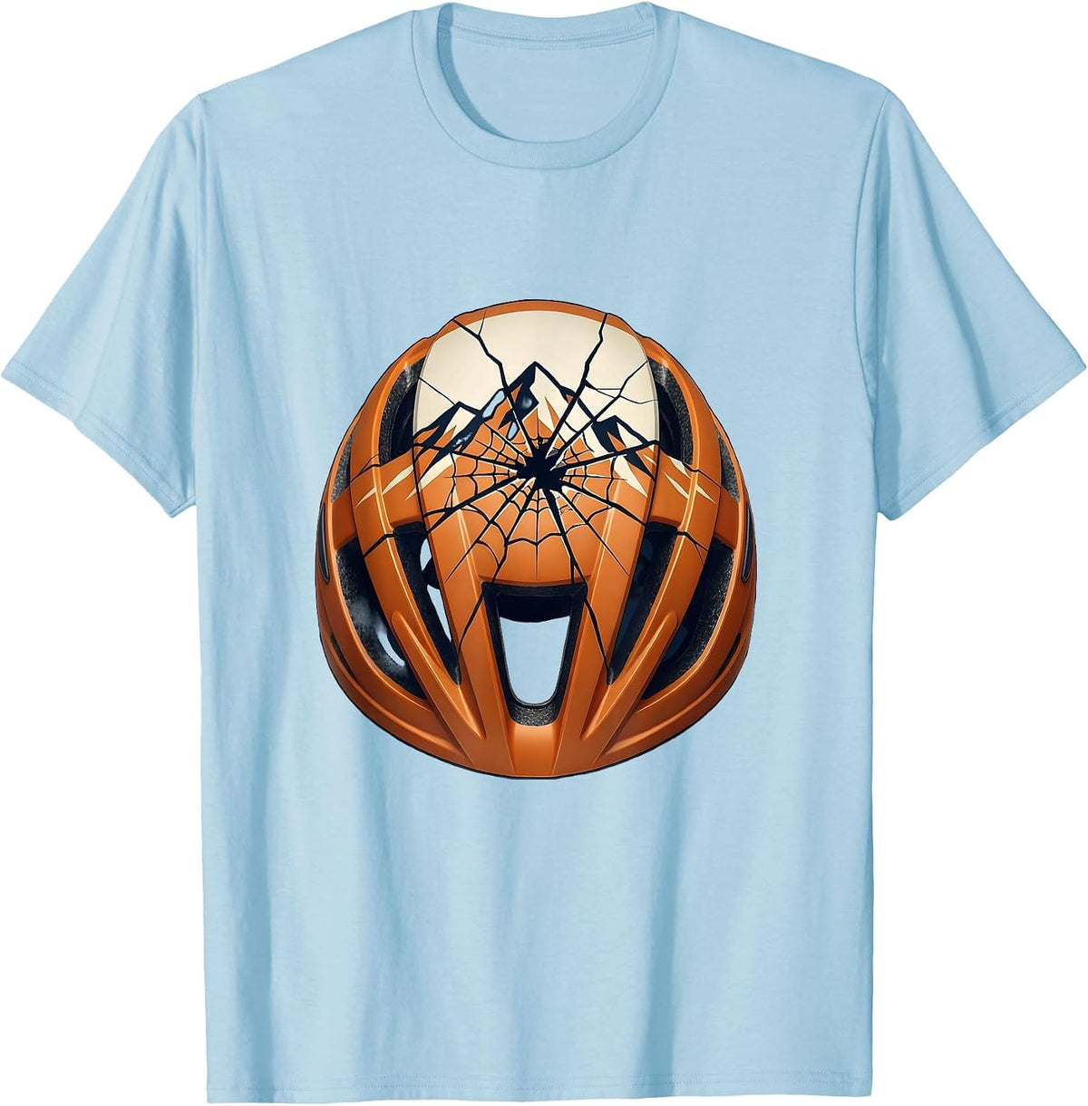 MTB Broken Helmet Spider Web Crack Design T-Shirt - Baby Blue