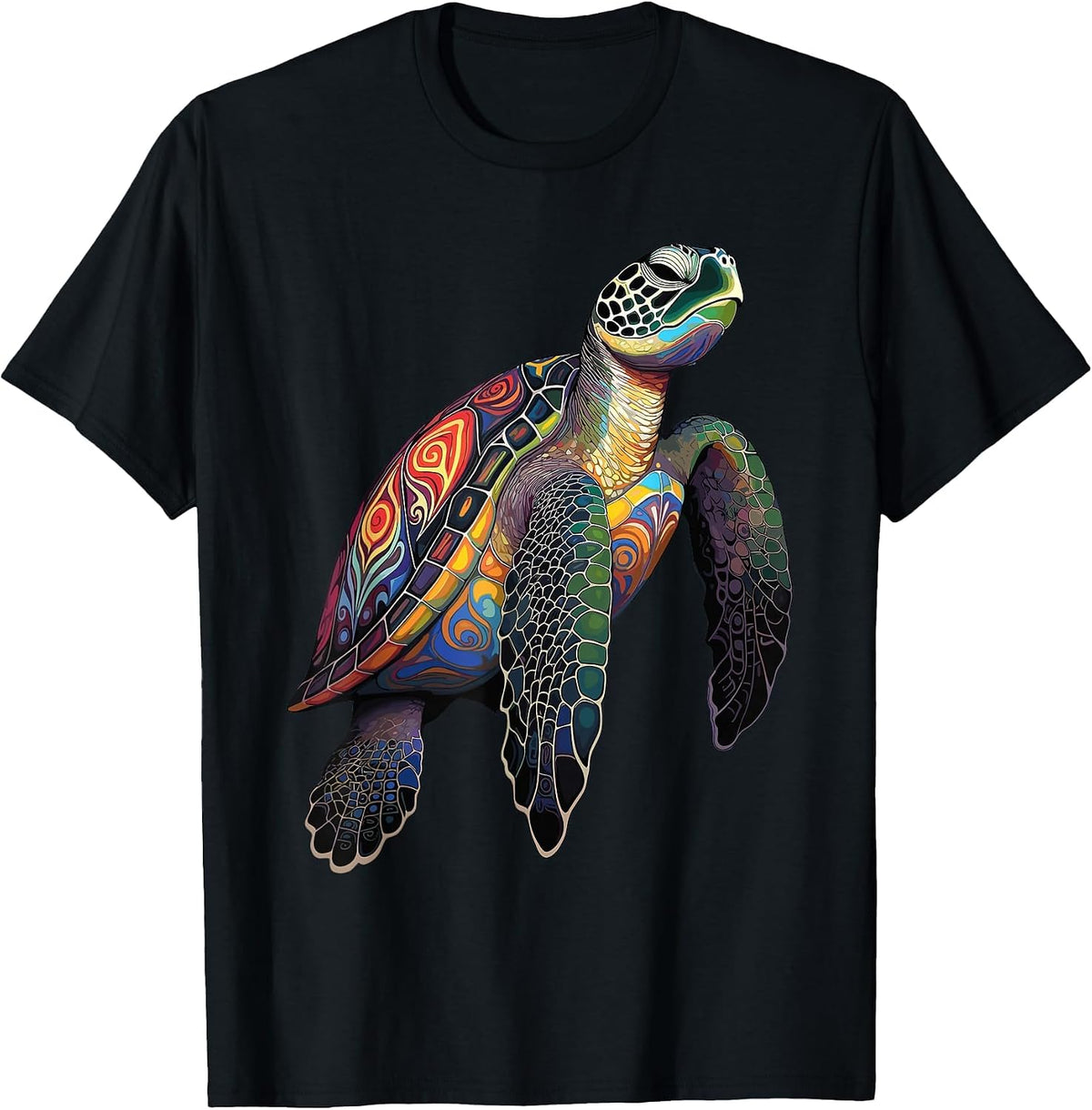 Sea Turtle Mandala Art Ocean Animal Graphic Scuba Diver T-Shirt - Black