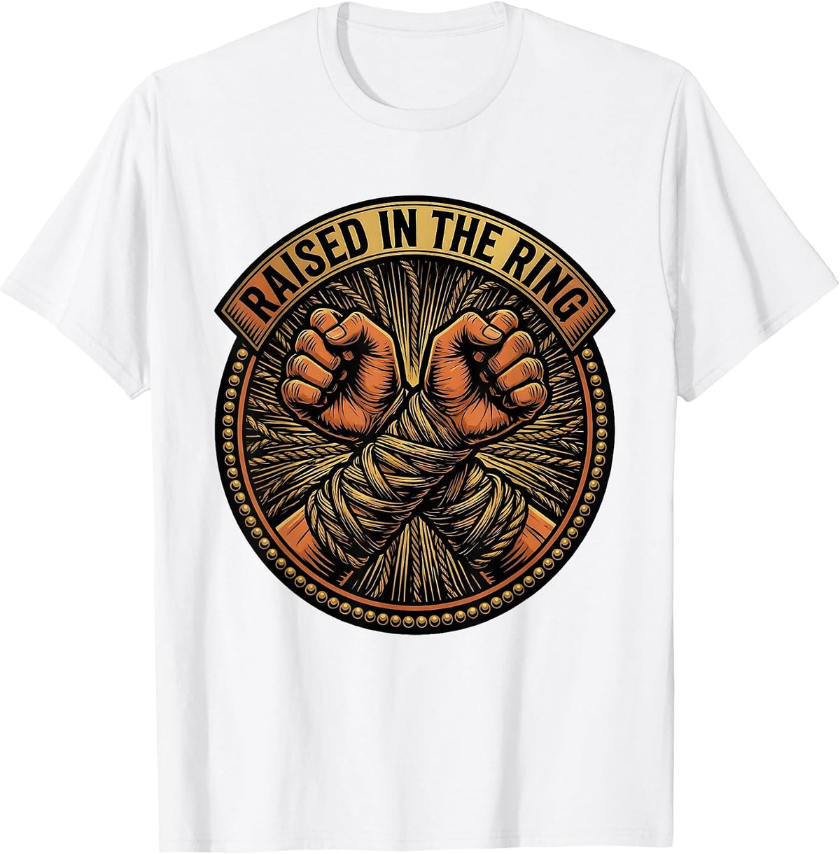 Men's Raised In The Ring Tattoo Boxing Fan Trainer Heritage T-Shirt - White