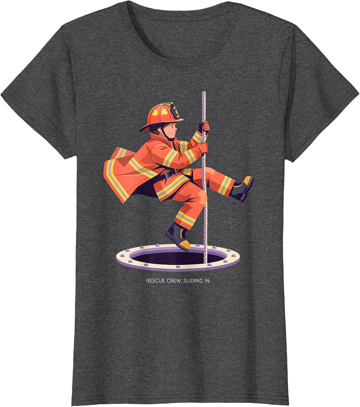 Women's Rescue Crew Sliding In Funny Firefighter Kids Birthday T-Shirt - Dark Heather Grey