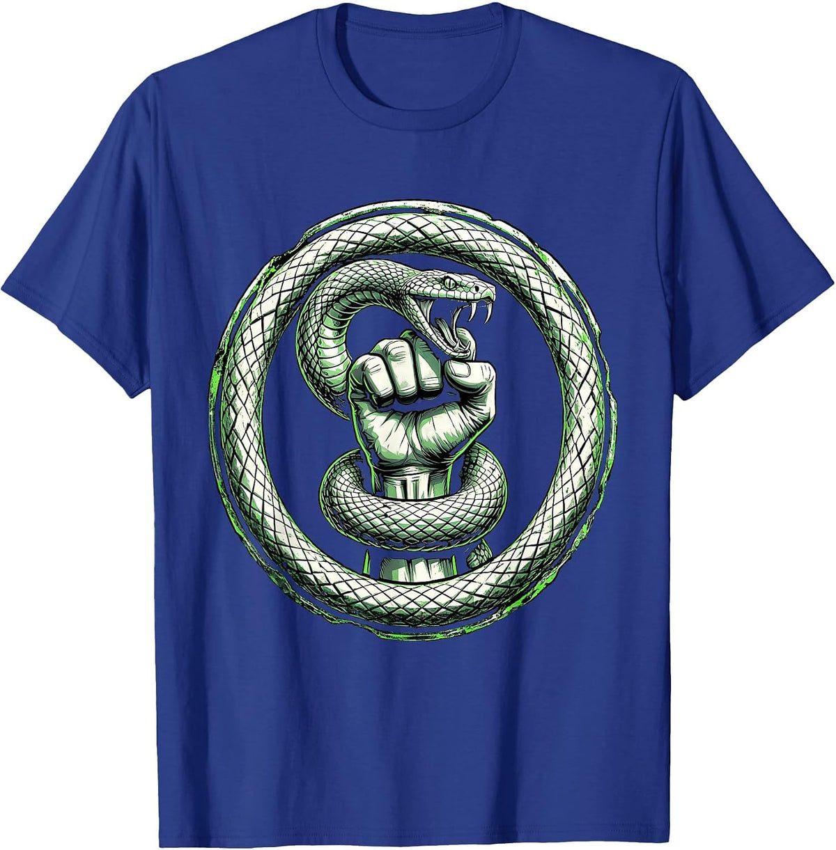 Punk Snake Devouring Raised Fist Graphic T-Shirt - Royal Blue