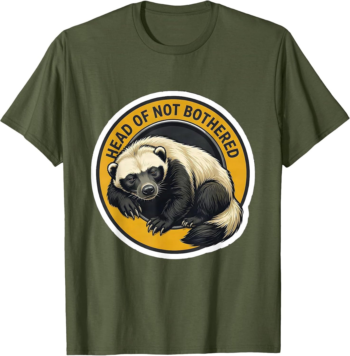 Head Of Not Bothered Funny Honey Badger Meme Animal Humor T-Shirt - Olive Green