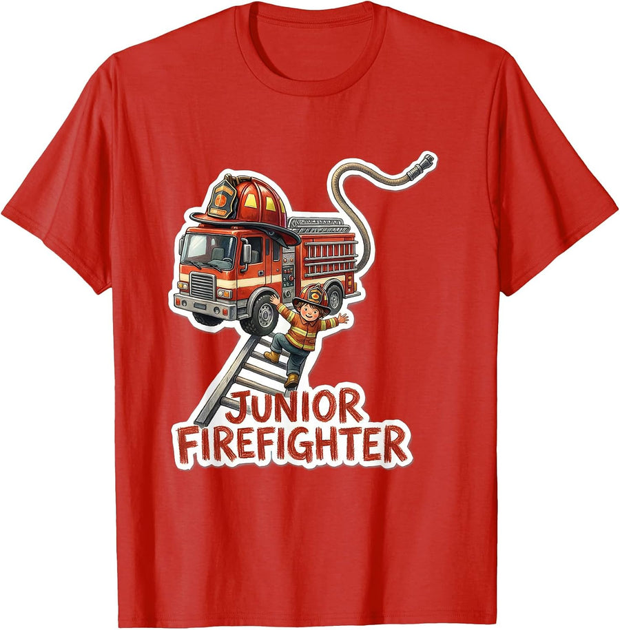Men's Junior Firefighter Storybook Toddler Boy Fire Truck Playwear T-Shirt - Red
