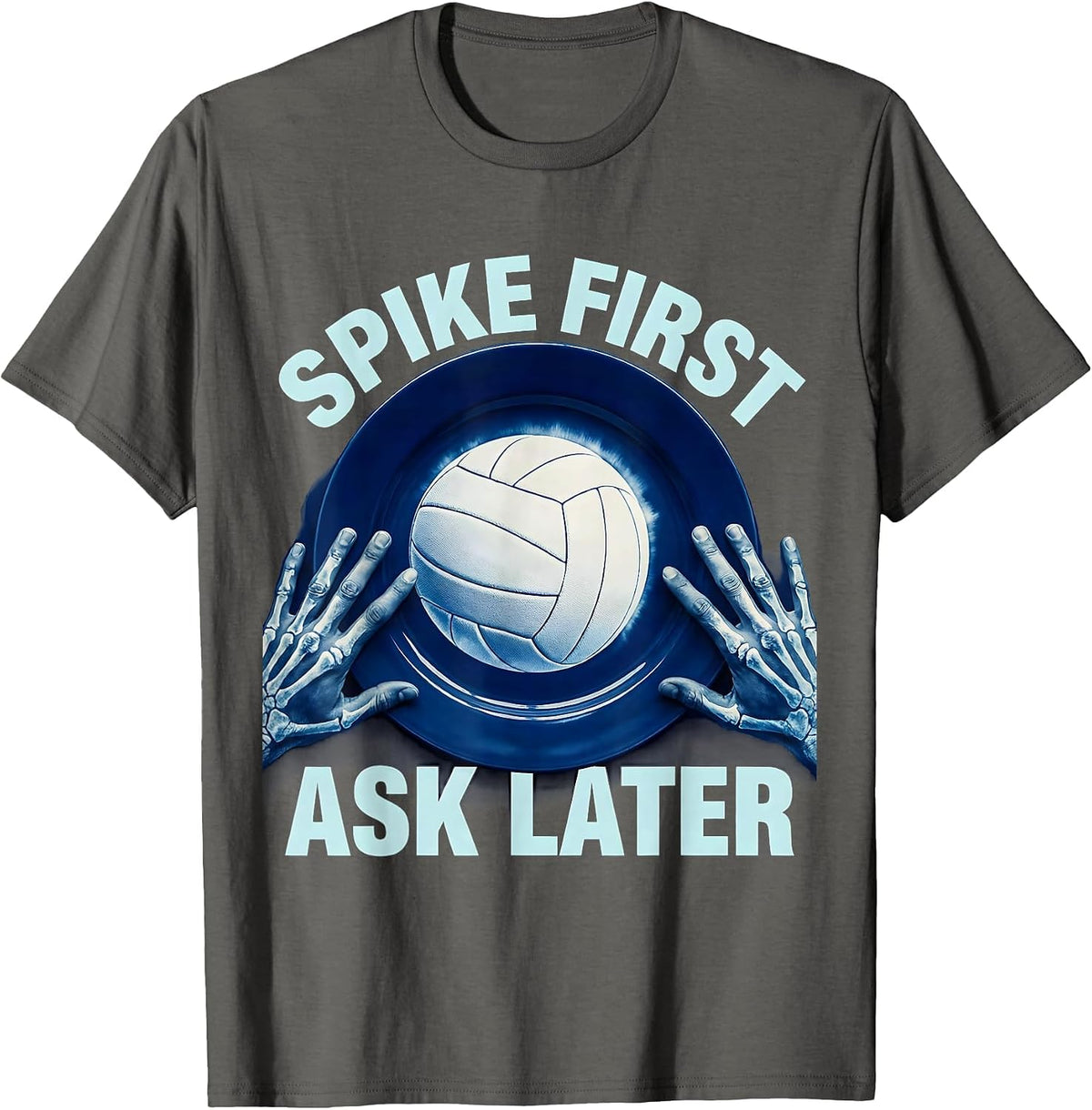 Men's Spike First Ask Later Volleyball Design T-Shirt - Asphalt Grey
