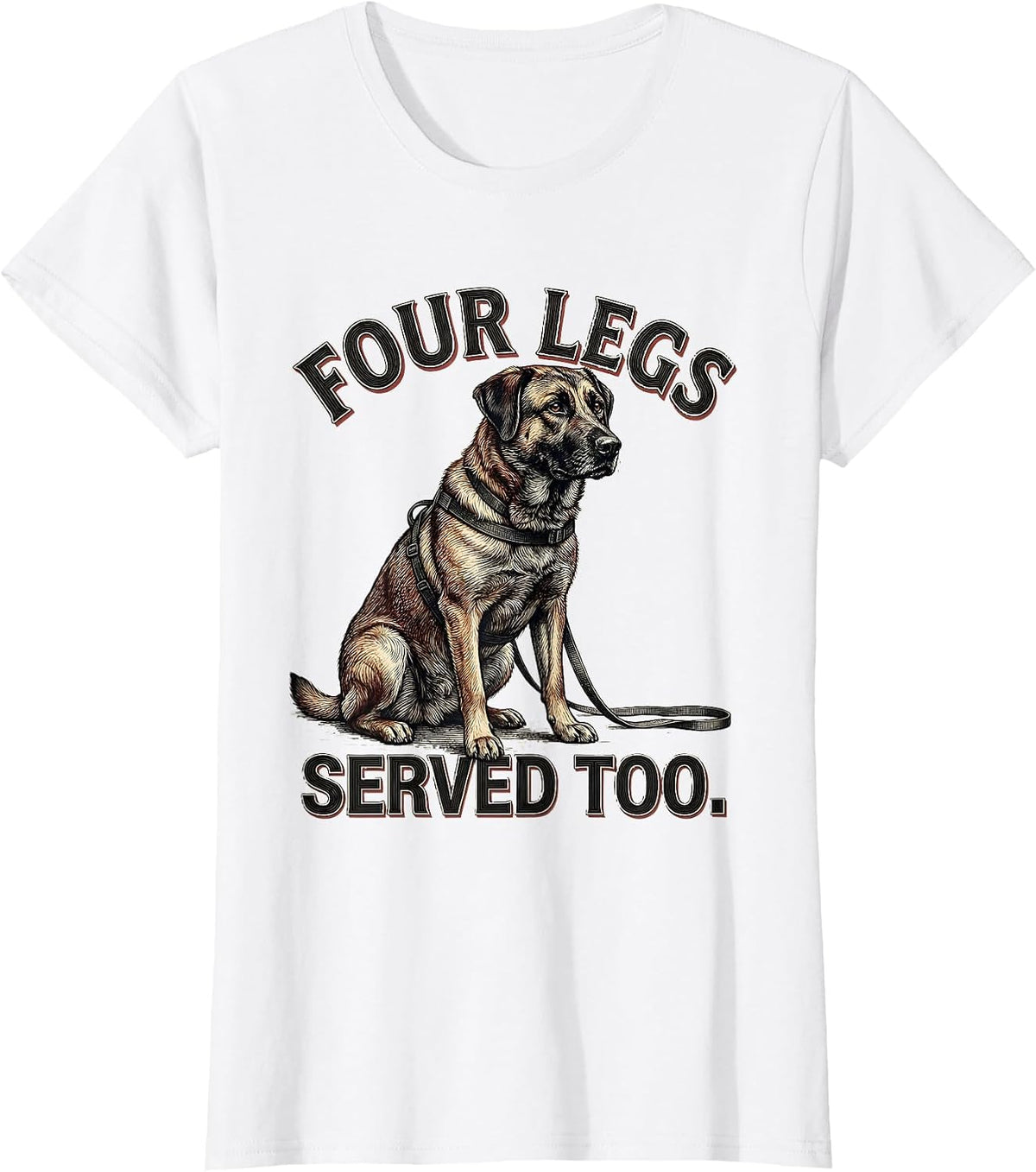Four Legs Served Too Funny Belgian Malinois Dog Veteran T-Shirt - White