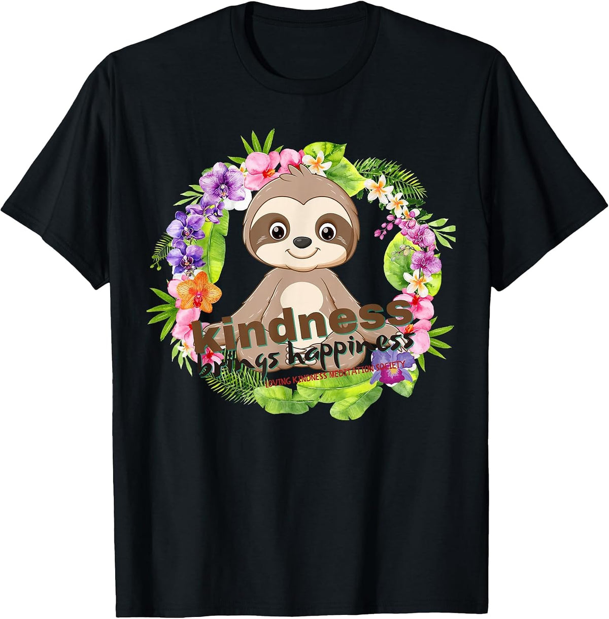 Zen Meditating Sloth Breathe Mindfulness Compassion Kindness T-Shirt - Black