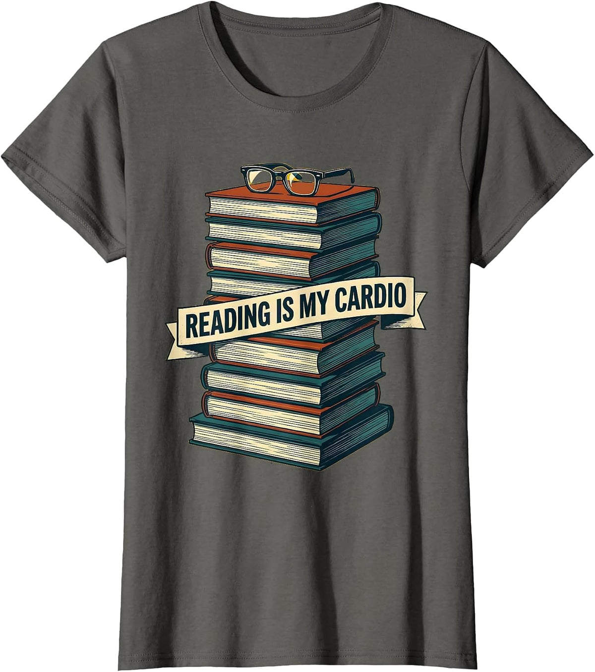 Women's Reading Is My Cardio English Teacher Design T-Shirt - Asphalt Grey