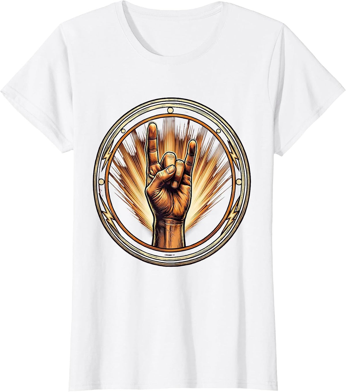 Rock Devil Horns Hand Sign Spotlight Graphic T-Shirt - White