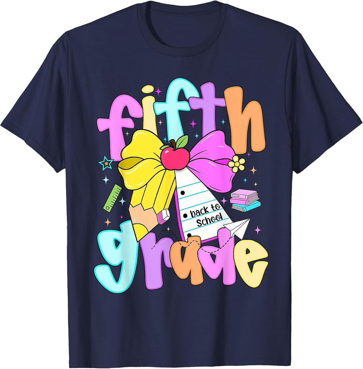 First Day of 5th Grade Shirt Girls Fifth Grade Back to School Tee T-Shirt - Navy Blue