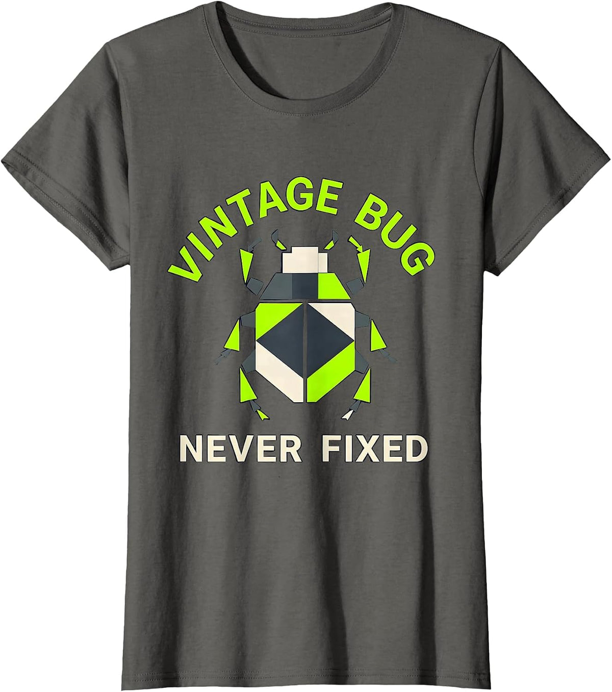 Women's Vintage Bug Never Fixed Y2K Retro Tech Design T-Shirt - Asphalt Grey